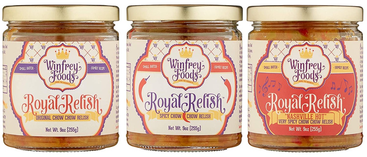 set of three relishes in glass jars