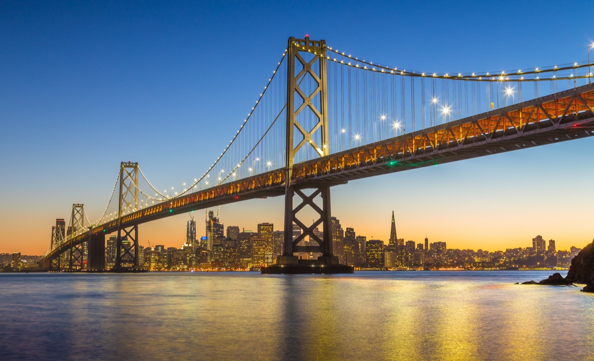 cityscape photo of a bridge and river in San Francisco, California at night