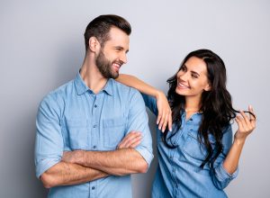 Flirty man and woman