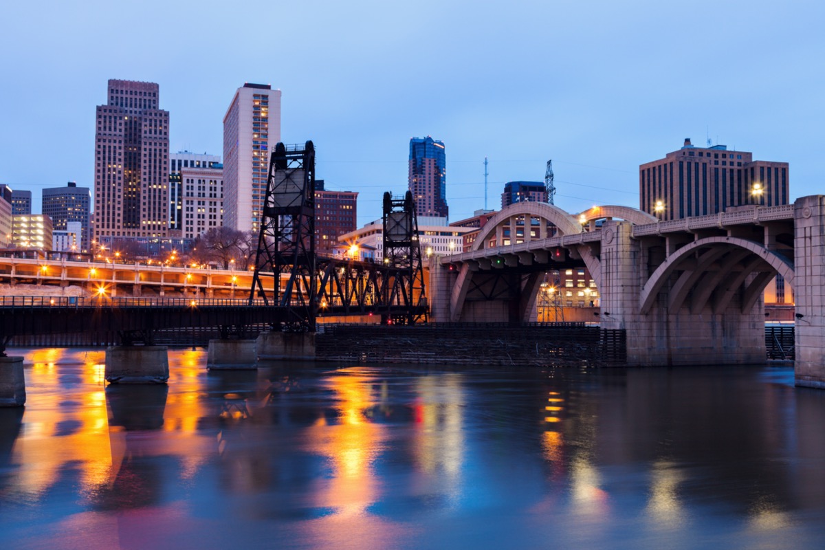 cityscape photo of river, bridge, and buildings in St. Paul, Minnesota