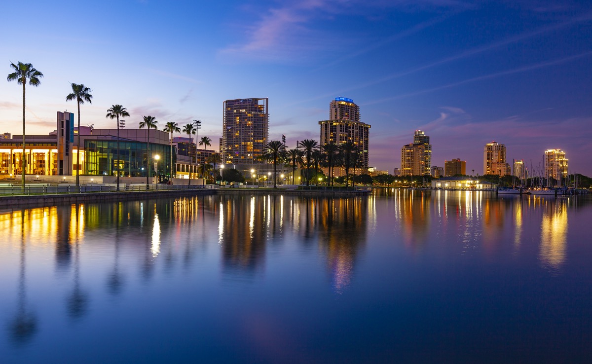 city skyline of and waterfront in St. Petersburg, Flordia