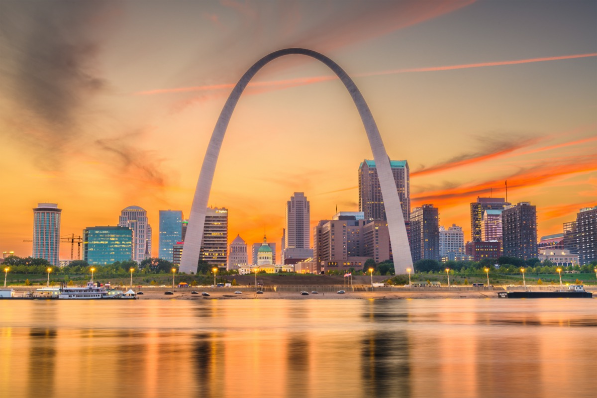 city skyline and Gateway Arch in St. Louis, Missouri