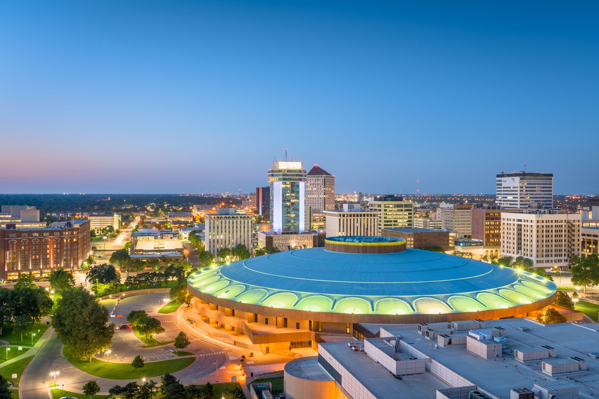 city skyline of Wichita, Kansas at dusk