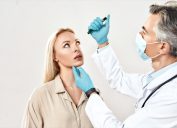 Woman receiving eye exam