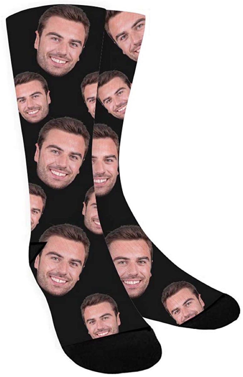 Novelty socks with man's face