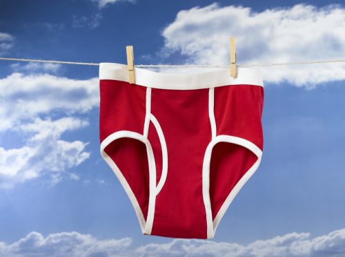 Red underwear drying on line
