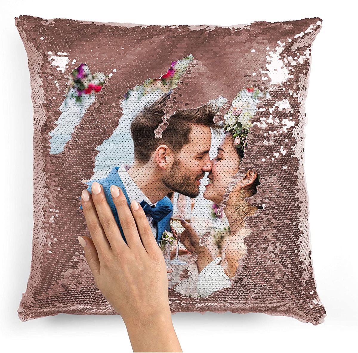Sequin pillow case with image