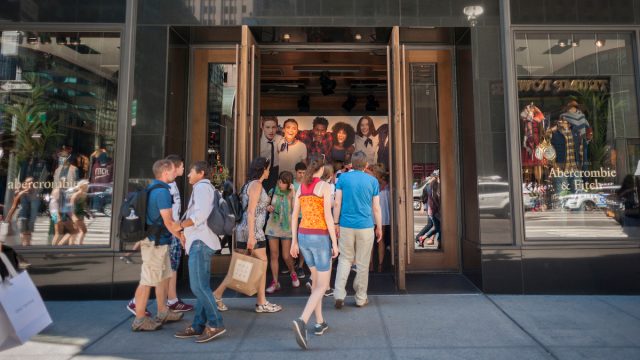 crowded Abercrombie & Fitch store on Fifth Avenue in New York