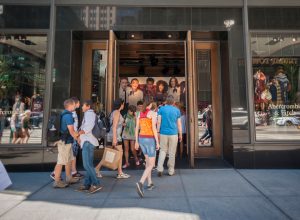 crowded Abercrombie & Fitch store on Fifth Avenue in New York