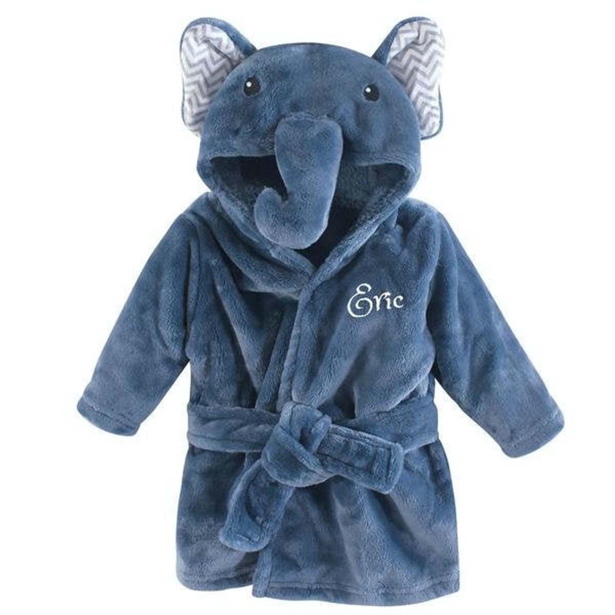 blue robe with elephant trunk and monogrammed name