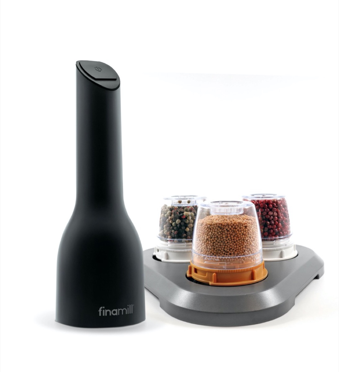black spice grinder with three spice pods