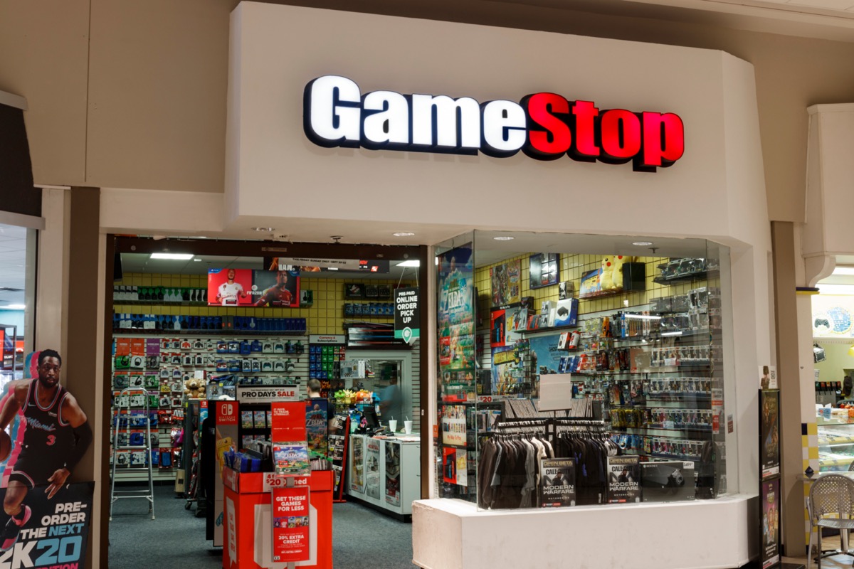 the entrance of a Game Stop store in a mall in Kokomo, Indiana
