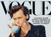 harry style poses in dress for vogue cover story of dec. 2020 issue