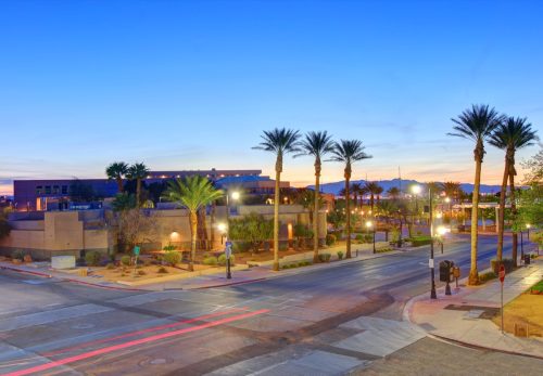 cityscape photo of downtown Henderson, Nevada at dusk
