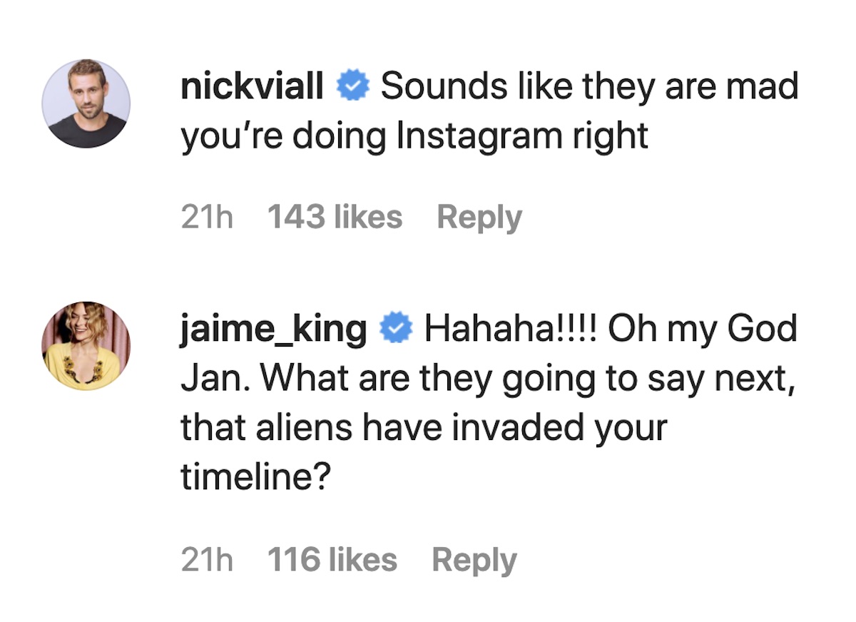 nick viall and jaime king comment on January Jones bikini instagram