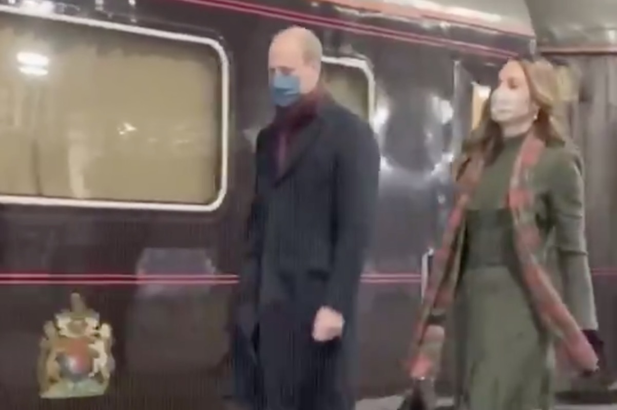 william and kate walk next to the royal train for dec. 2020 tour