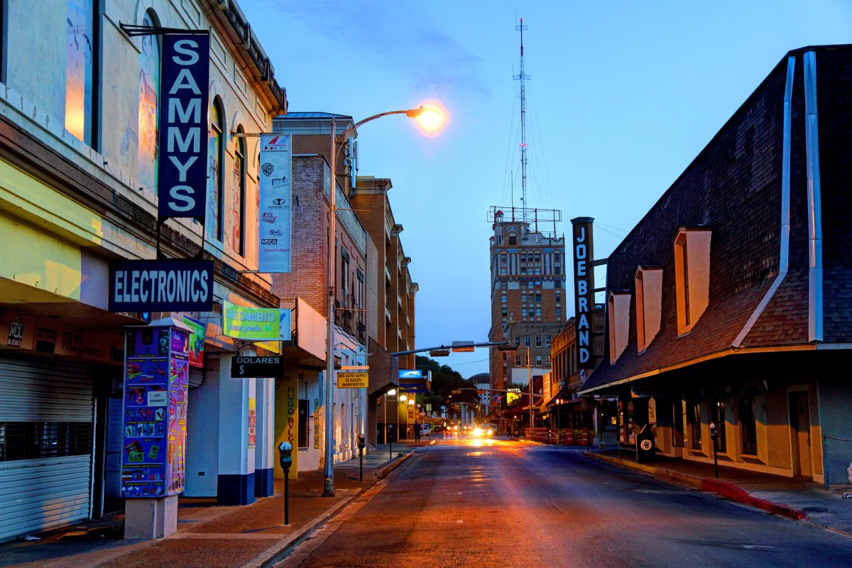 street in downtown Laredo, Texas at night