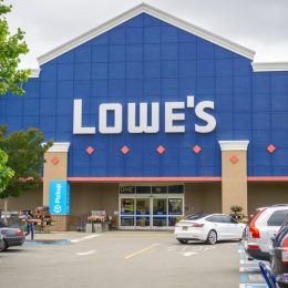 the entrance of a parking lot in front of a Lowe's store in Sunnyvale, California