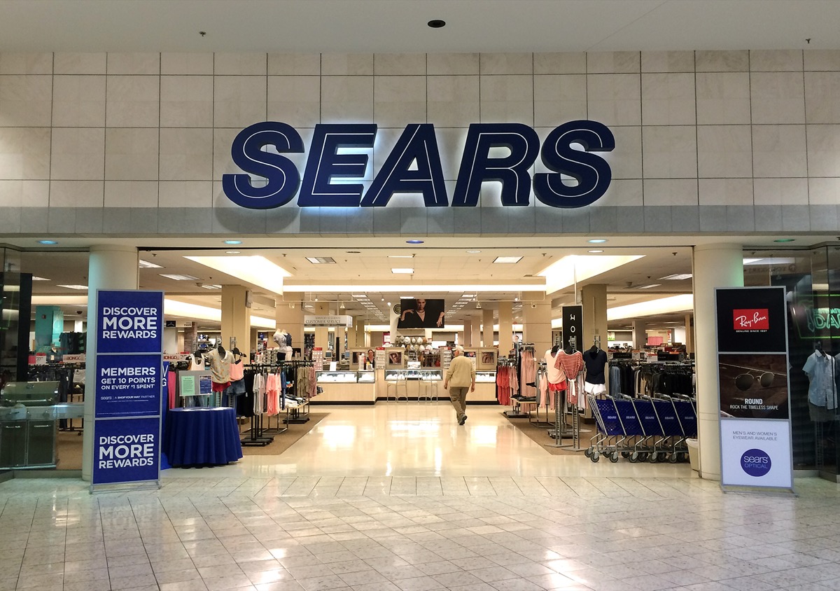 Sears store entrance and sign in River Falls, Wisconsin