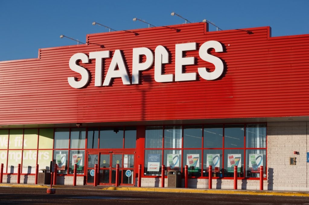 the outside of a Staples store in Truro, Canada