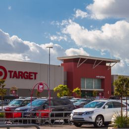 Burbank CA USA: November 27 2017: Target Store Exterior view of a Target retail store. Target Corporation is an American retailing company headquartered in Minneapolis, Minnesota. It is the second-largest discount retailer in the United States. The store is shown during the holiday season.