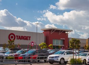 Burbank CA USA: November 27 2017: Target Store Exterior view of a Target retail store. Target Corporation is an American retailing company headquartered in Minneapolis, Minnesota. It is the second-largest discount retailer in the United States. The store is shown during the holiday season.