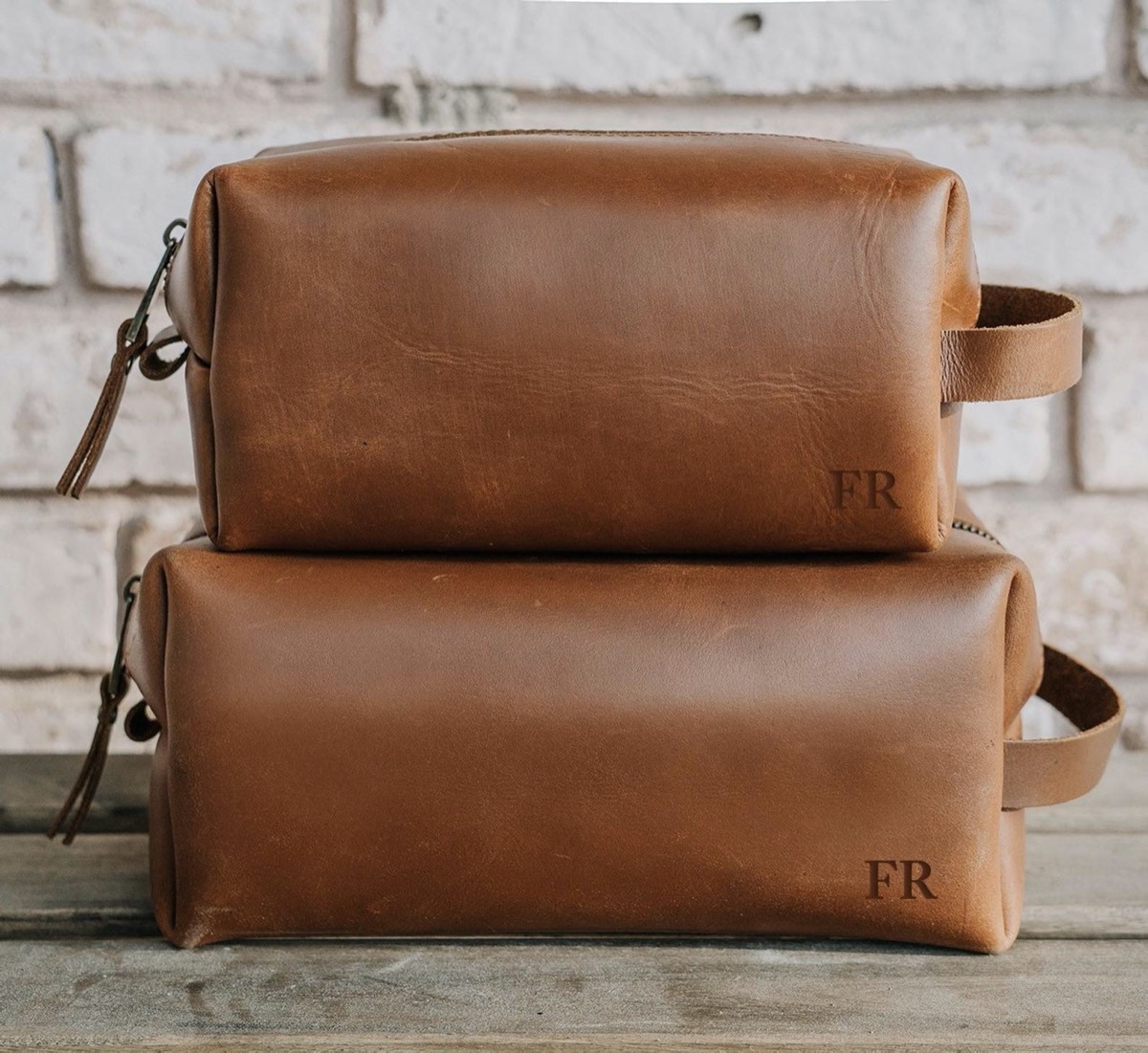 brown leather toiletry bags