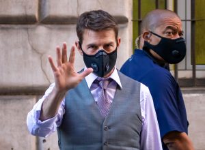 Actor Tom Cruise wears mask while on set of the new action movie "Mission Impossible 7".