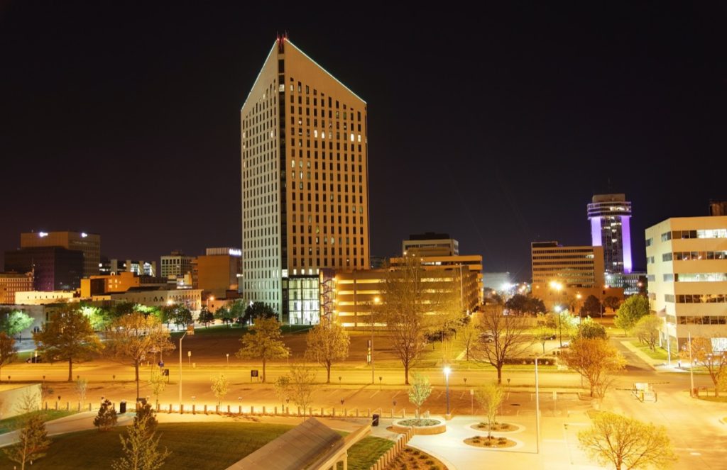 cityscape photo of downtown Wichita, Kansas at night