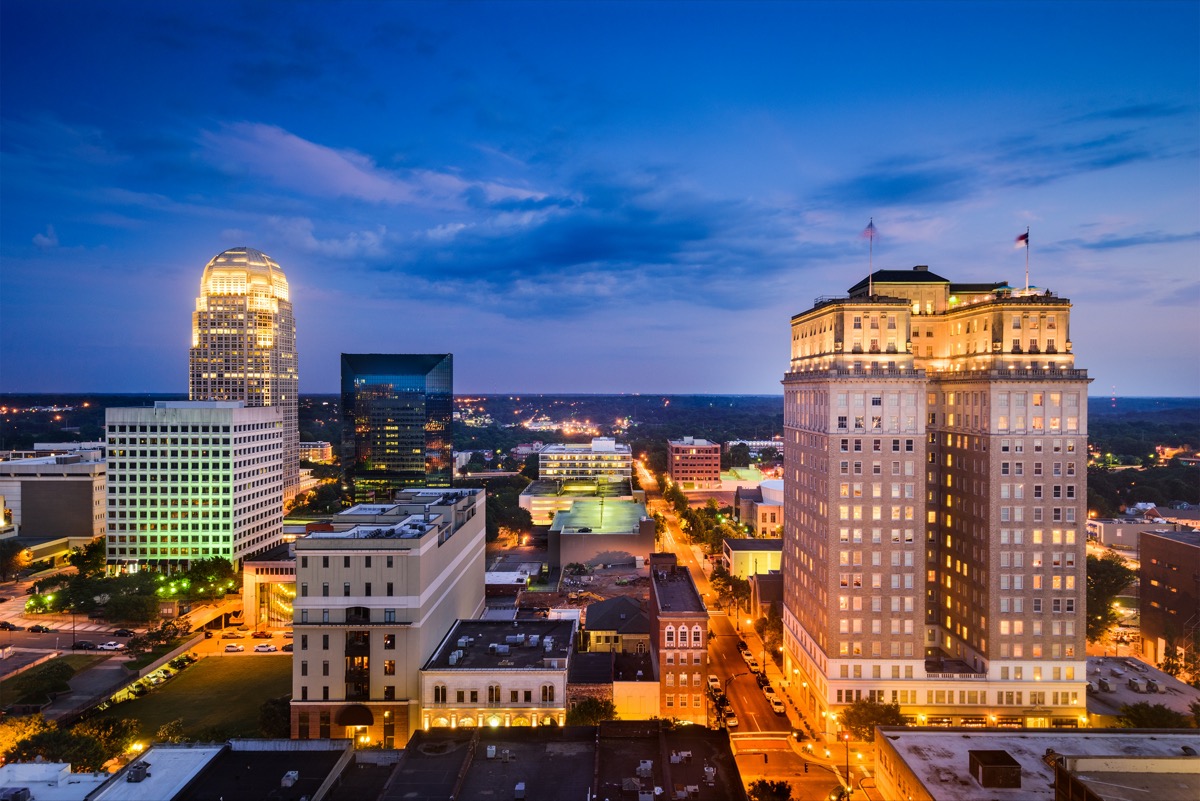 cityscape photo of downtown Winston-Salem, North Caroline at night