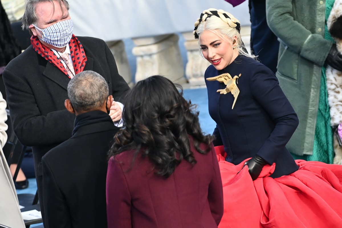 Lady Gaga with Barack and Michelle Obama at the Inauguration