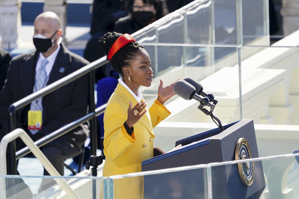 Poet Amanda Gorman speaks during the inauguration ceremony on the West Front of the U.S. Capitol on January 20, 2021 in Washington, DC.