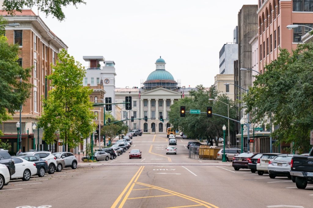 cityscape photo of the Old Mississippi Capitol Building in downtown Jackson, Mississippi