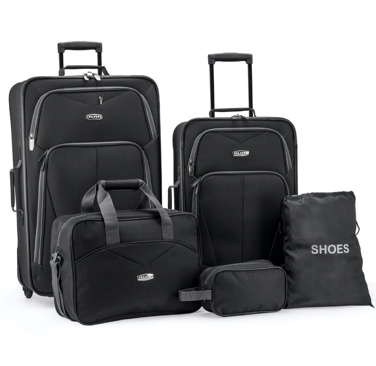 five piece black luggage set