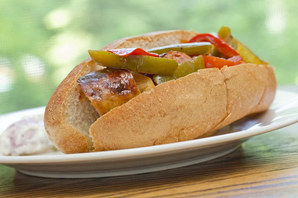 sausage sandwich in a bun