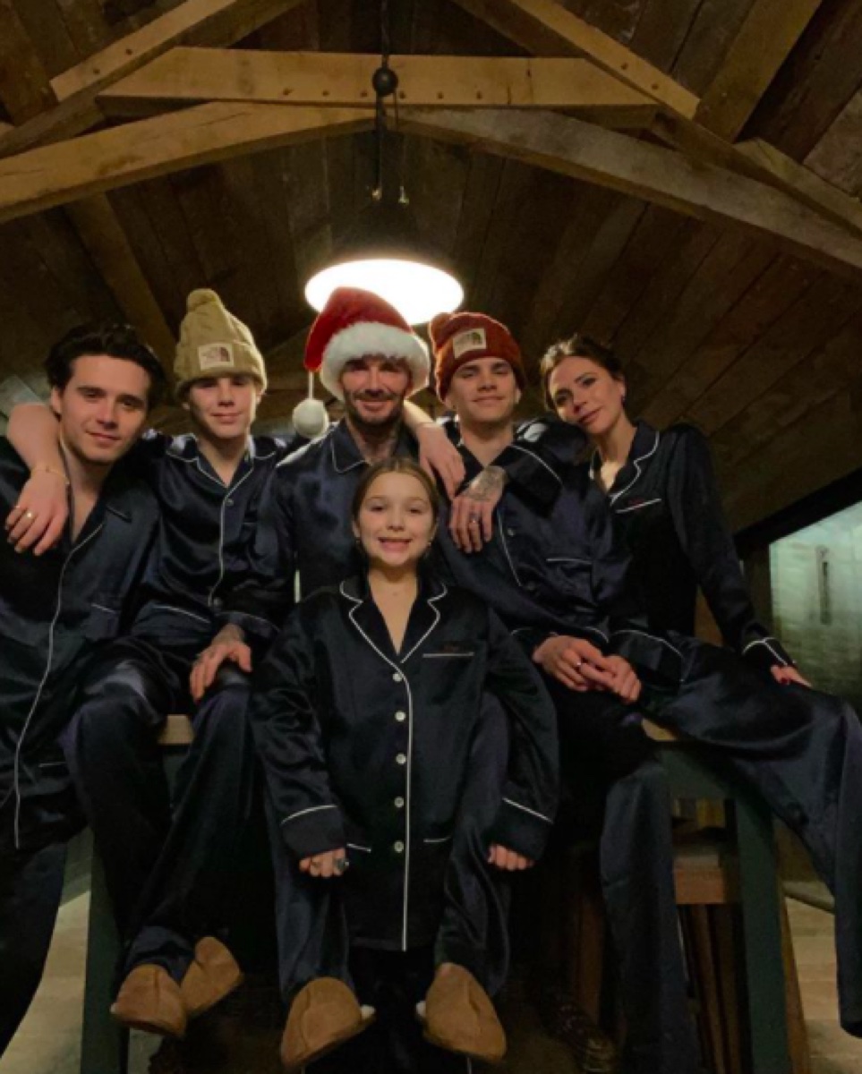 Victoria and David Beckham with their kids on Christmas 2020
