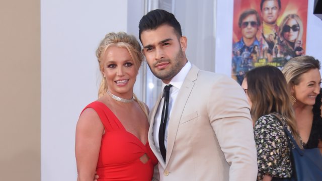 Britney Spears and Sam Asghari at the premiere of "Once Upon a Time in Hollywood" in 2019