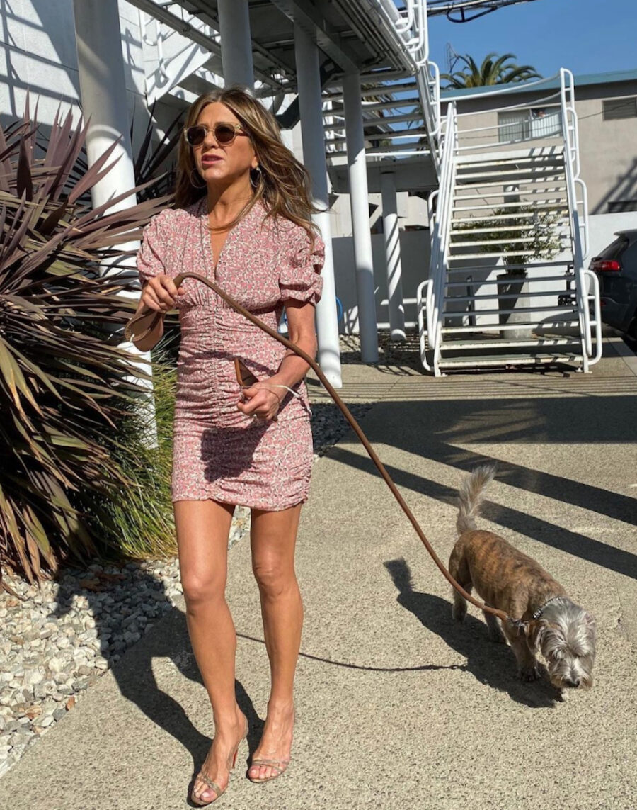 Jennifer Aniston walking her dog Clyde