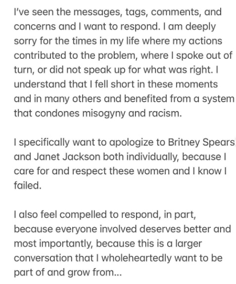Justin Timberlake Instagram apology, Part 1