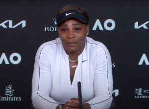 Serena Williams gets emotional at press conference