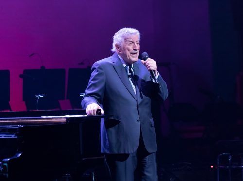 Tony Bennett performing during Jazz Foundation of America benefit concert at the Apollo Theater in Harlem, New York in 2019