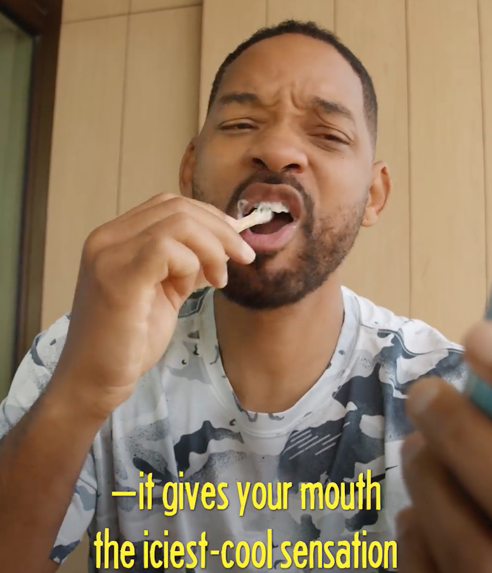 Will Smith brushing his teeth in the Hey Humans video