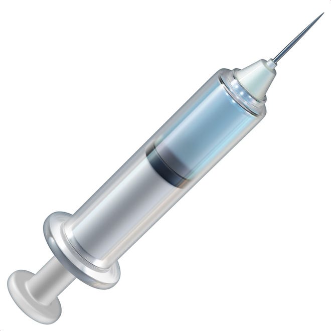 An updated syringe emoji featuring clear liquid inside that makes it appear more like a COVID vaccine