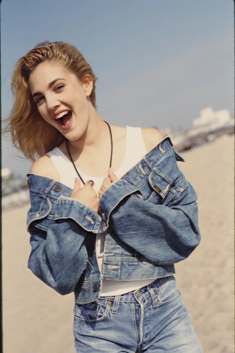 portrait of Drew Barrymore on the beach in 1992