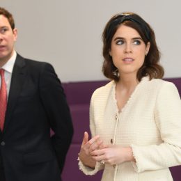 Princess Eugenie of York and Jack Brooksbank during a visit to the Royal National Orthopaedic Hospital to open the new Stanmore Building on March 21, 2019 in Stanmore, Greater London.