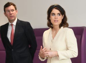 Princess Eugenie of York and Jack Brooksbank during a visit to the Royal National Orthopaedic Hospital to open the new Stanmore Building on March 21, 2019 in Stanmore, Greater London.