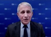 dr anthony fauci against a blue background in a white house press conference on feb 8