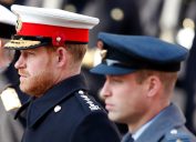 Prince Harry, Duke of Sussex and Prince William, Duke of Cambridge attend the annual Remembrance Sunday service at The Cenotaph on November 10, 2019 in London, England