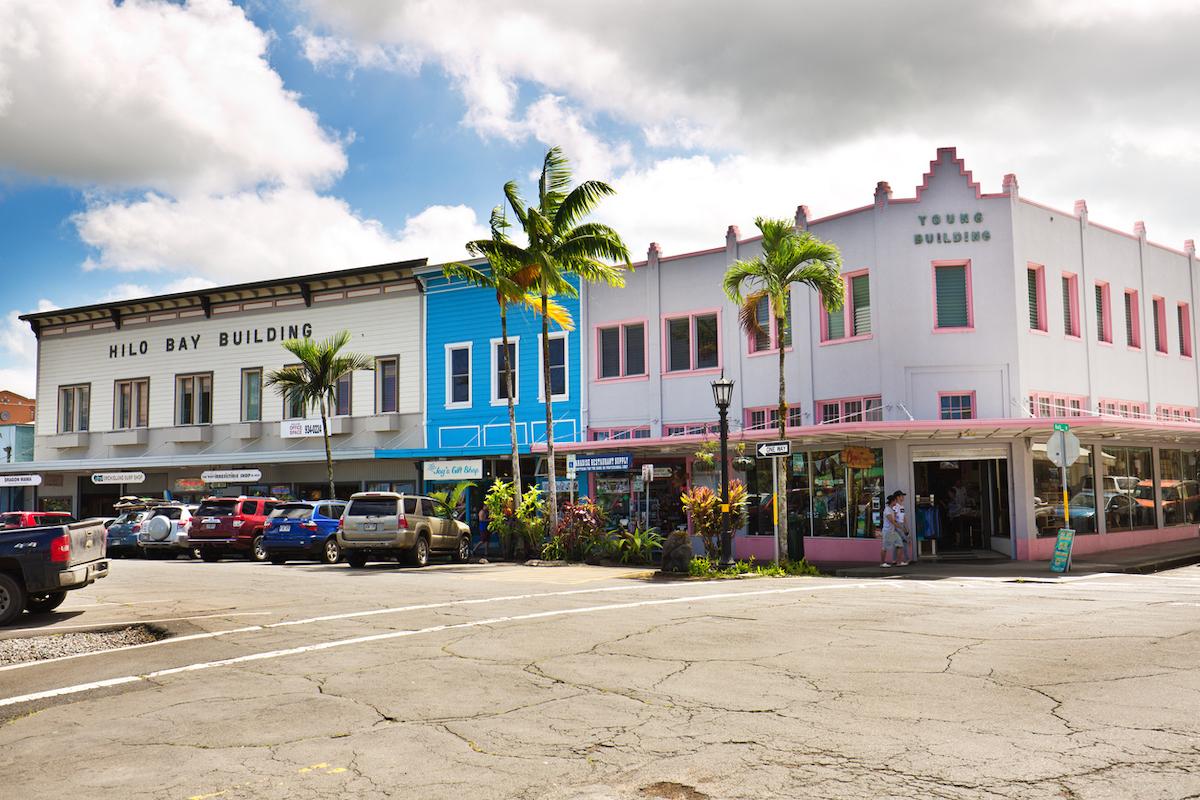 The vibrant historic downtown, tourist and retail district of the city of Hilo on the Big Island of Hawaii