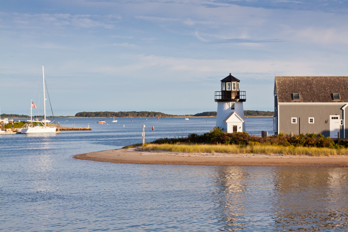 Lighthouse at Hyannis (Lewis Bay Light), Nantucket sound, Cape Cod, Massachusetts.